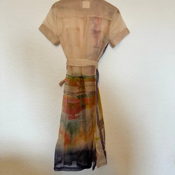 Anthropologie Aimee Clark Organza Shirt Dress Water Color Inspired Accent Small - Picture 6 of 13